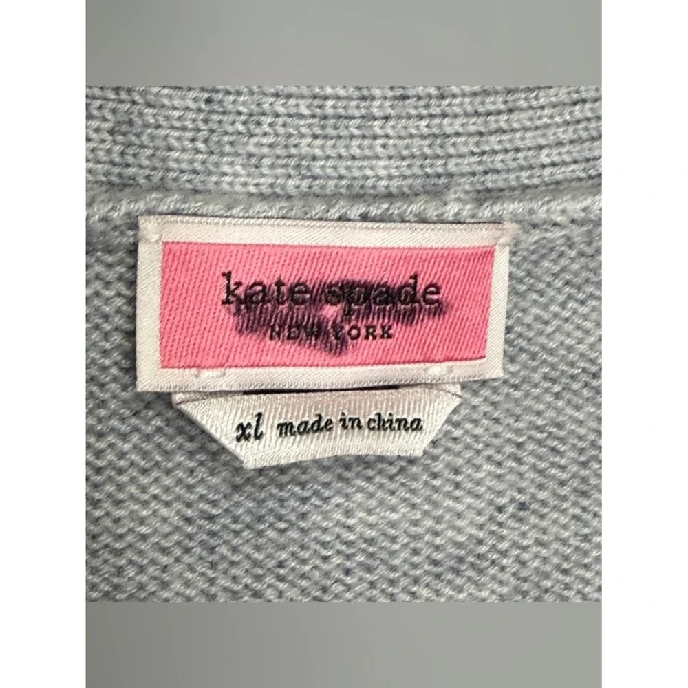 KATE SPADE NY NWOT Pearl Pave Heart Cardigan in Heather Gray, XL ($368)‎
